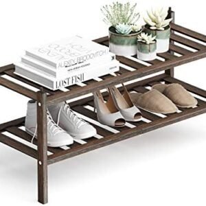 Bamboo 2-Tier Shoe Rack Stackable Shoe Shelf Storage Organizer for Entryway, Hallway and Closet, 27.2"x11"x13.2" (Mocha)