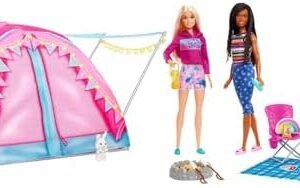 Barbie Dolls & 20 Accessories, It Takes Two Camping Tent Playset with Brooklyn & Malibu Dolls & 2 Moving Animals