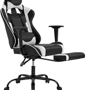BestOffice Ergonomic Office, PC Gaming Chair Cheap Desk Chair Executive PU Leather Computer Chair Lumbar Support with Footrest Modern Task Rolling Swivel Chair for Women, Men(White)