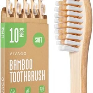 Biodegradable Bamboo Toothbrushes 10 Pack - BPA Free Soft Bristles Toothbrushes, Eco-Friendly, Compostable Natural Wooden Toothbrush