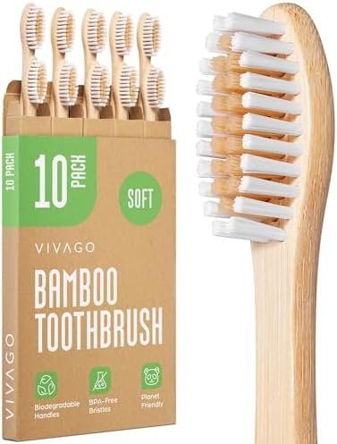 Biodegradable Bamboo Toothbrushes 10 Pack - BPA Free Soft Bristles Toothbrushes, Eco-Friendly, Compostable Natural Wooden Toothbrush