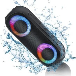 Bluetooth Speakers with Light, 30W Portable Bluetooth Wireless(100FT Range) Loud Stereo Sound, IPX7 Waterproof Shower Speakers, RGB Multi-Colors Rhythm Lights, 1000mins Playtime for Indoor&Outdoor