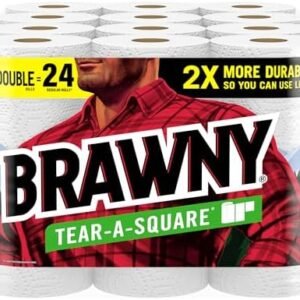 Brawny Tear-A-Square Paper Towels, 12 Double Rolls = 24 Regular Rolls, 3 Sheet Sizes (Quarter, Half, Full), Strength for All Messes, Cleanups, and Meal Prep