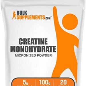 BulkSupplements.com Creatine Monohydrate Powder - Creatine Supplement, Micronized Creatine, Creatine Powder - Unflavored & Gluten Free, 5g (5000mg) per Servings, 100g (3.5 oz) (Pack of 1)