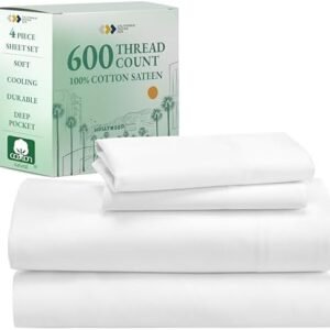 California Design Den Queen Size Sheet Set, 600 Thread Count 100% Cotton Sheets, Luxury Extra Deep Pocket Queen Sheets Cotton Sateen, Hotel-Quality Queen Sheet Set - White Sheets