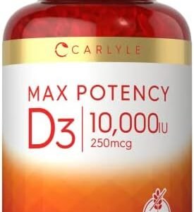Carlyle Vitamin D 10000 IU 400 Softgels | Value Size | Max Potency | Non-GMO, Gluten Free Supplement