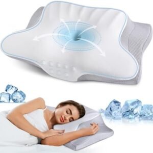 Cervical Neck Pillow Memory Foam Pillows Cooling Pillow for Neck Pain Relief, Ergonomic Orthopedic Neck Support Contour Bed Pillow for Side Back Stomach Sleepers with Washable Ice Silk Pillowcase