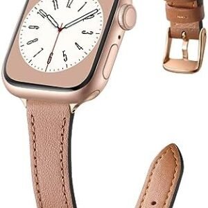 Charlam Slim Leather Band Compatible with Apple Watch Band 40mm 38mm 41mm 42mm 44mm 45mm 49mm Women, Top Grain Genuine Leather Strap Thin Watch Wristband for iWatch Series 9 8 7 6 5 4 3 2 1 SE Ultra 2