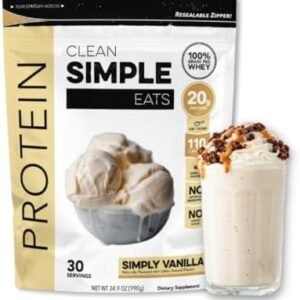 Clean Simple Eats Simply Vanilla Whey Protein Powder, Natural Sweetened and Cold-Processed Whey Protein Powder, 20 Grams of Protein (30 Servings)