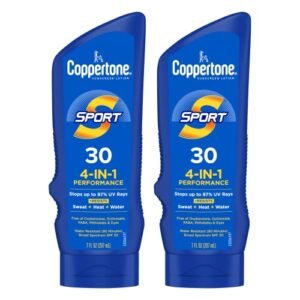 Coppertone Sport Sunscreen Lotion SPF 30, Water Resistant Body Sunscreen, Broad Spectrum SPF 30 Sunscreen, Bulk Sunscreen Pack, 7 Fl Oz Bottle, Pack of 2