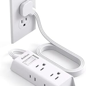 Cruise Essentials - Flat Plug Power Strip, Addtam 5 ft Ultra Flat Extension Cord with 6 Outlets Extender, No Surge Protector for Cruise Ship, Travel, Dorm, Home Office, ETL Listed