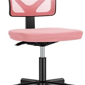 DUMOS Armless Desk Wheels Cute Home Office Chairs, Ergonomic Adjustable Swivel Rolling Task, Comfy Mesh Mid Back Computer Work Vanity Chair for Small Spaces, Pink