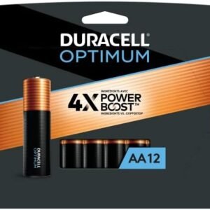 Duracell Optimum AA Batteries with Power Boost Ingredients, 12 Count Pack Double A Battery with Long-lasting Power, All-Purpose Alkaline AA Battery for Household and Office Devices