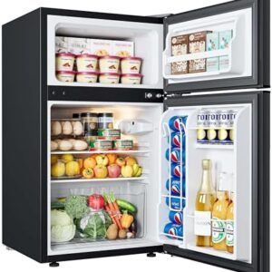 EUHOMY Mini Fridge with Freezer, 3.2 Cu.Ft Compact Refrigerator with freezer, 2 Door Mini Fridge with freezer, Upright for Dorm, Bedroom, Office, Apartment- Food Storage or Drink Beer, Black