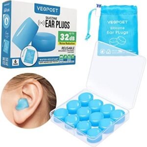 Ear Plugs for Sleeping - Vegpoet Reusable Moldable Silicone Earplugs Noise Cancelling Reduction for Concerts, Swimming, Shooting, Snoring, Airplane, Musicians, Motorcycle, 12 Pack
