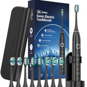 Electric Toothbrush for Adults with 8 Brush Heads, Sonic Toothbrush Rechargeable with a Holder & Travel Case, 2.5 Hours Charge for 120 Days Use