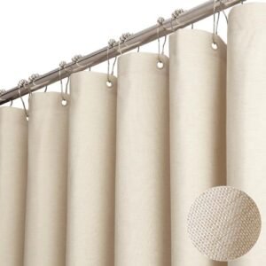 Fabric Shower Curtain, Linen Textured Heavy Duty Polyester Cloth Shower Curtain Set with 12 Plastic Hooks, Hotel Luxury Waterproof Decorative Shower Curtains for Bathroom - 72"x72" - Beige/Cream