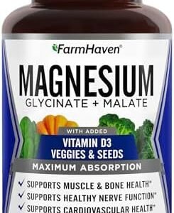 FarmHaven Magnesium Glycinate & Malate Complex w/Vitamin D3, 100% Chelated for Max Absorption, Vegetarian – Bone Health, Nerves, Muscles, 120 Capsules, 60 Days