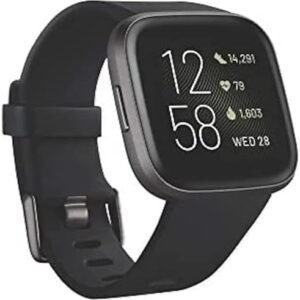 Fitbit Versa 2 Health and Fitness Smartwatch with Heart Rate, Music, Alexa Built-In, Sleep and Swim Tracking, Black/Carbon, One Size (S and L Bands Included)