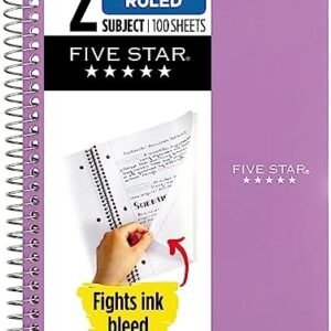 Five Star Small Spiral Notebook, 2 Subject, College Ruled Paper, 9-1/2" x 6", 100 Sheets, Amethyst Purple (840004CF1)