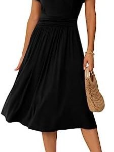 GRECERELLE Spring Summer Dress for Women Casual Ruffle Short Sleeve Wrap V-Neck Dress with Pockets