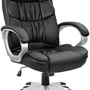 Homall Office Chair High Back Computer Desk Chair, PU Leather Adjustable Height Modern Executive Swivel Task Chair with Padded Armrests and Lumbar Support (Black)