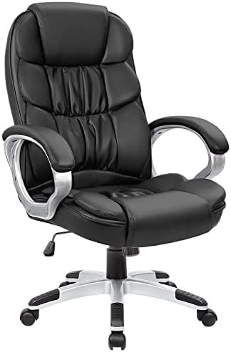 Homall Office Chair High Back Computer Desk Chair, PU Leather Adjustable Height Modern Executive Swivel Task Chair with Padded Armrests and Lumbar Support (Black)