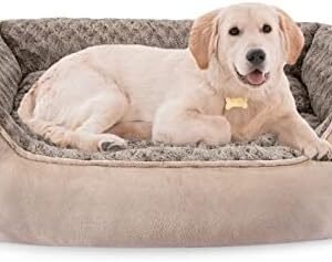 JOEJOY Rectangle Dog Bed for Large Medium Small Dogs Machine Washable Sleeping Dog Sofa Bed Non-slip Bottom Breathable Soft Puppy Bed Durable Orthopedic Calming Pet Cuddler, Multiple Size, Beige