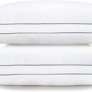 LANE LINEN Gusseted Soft Bed Pillows Standard Size Set of 2 for Sleeping, Back, Stomach or Side Sleepers, Down Alternative, White - 20 x 26 Inches