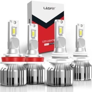 LASFIT 9005 H11 LED Bulbs Combo, 300% Super Bright, HB3 H8 H9 LED Light Bulbs for Halogen Bulbs, Mini Size 6000K Cool White Plug and Play Fog Light Bulbs, Pack of 4