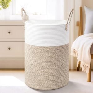 Laundry Basket,Woven Cotton Rope Laundry Hamper,60L for Decorative Storage of Dirty Clothes,Toys and Blankets in Bathroom,Baby Room and Living Room