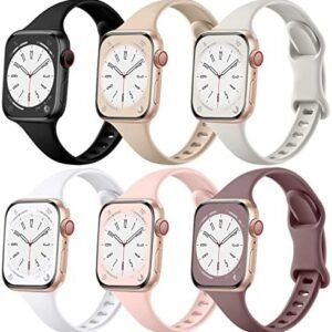 Lerobo 6 Pack Slim Bands Compatible with Apple Watch Band 40mm 38mm 44mm 42mm 41mm 45mm for Women Men, Soft Silicone Waterproof Sport Strap Replacement Wristbands for iWatch Series 9 8 7 6 5 4 3 2 1 SE Ultra/Ultra2