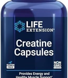 Life Extension Creatine Capsules – Creatine Monohydrate – Promotes Strength, Lean Muscle, Healthy Endurance – Non-GMO, Gluten-Free – 120 Capsules