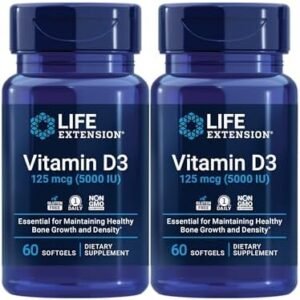 Life Extension Vitamin D3 125 Mcg (5000 Iu) – Promotes Bone Health, Brain Health and Immune Function – Non-GMO – Gluten-free – Two Pack – 2 x 60 Softgels