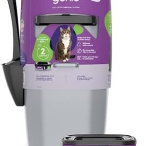 Litter Genie Standard Pail (Silver) | Cat Litter Box Waste Disposal System for Odor Control | Includes 1 Square Refill Bag