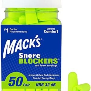 Mack’s Snore Blockers Soft Foam Earplugs, 50 Pair – 32 dB High NRR, 37 dB SNR – Comfortable Ear Plugs for Sleeping, Snoring, Loud Noise and Travel