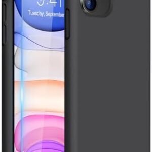 Miracase Compatible with iPhone 11 Phone Case, with Screen Protector, Liquid Silicone Gel Rubber Full Body Drop Protection Shockproof Cover Phone Case for iPhone 11 6.1 inch(Black)
