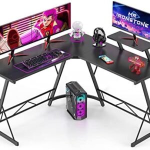 Mr IRONSTONE L Shaped Gaming Desk Corner Computer Desk, Home Office Desks Writing Workstation with Large Monitor Stand, Easy to Assemble (Black,51 Inch)