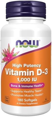 NOW Supplements, Vitamin D-3 1,000 IU, High Potency, Structural support*, 180 Softgels