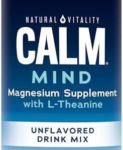 Natural Vitality Calm Mind, Magnesium Citrate + L-Theanine Powder, Supplement for Stress Relief, Gluten Free & Vegetarian, Unflavored, 12 oz.