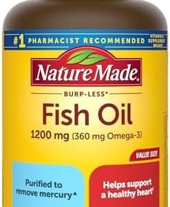 Nature Made Burp Less Fish Oil 1200 mg, Fish Oil Supplements, Omega 3 Fish Oil for Healthy Heart Support, Omega 3 Supplement with 200 Softgels, 100 Day Supply