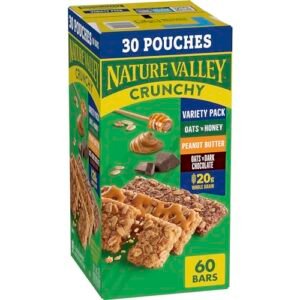 Nature Valley Crunchy Granola Bars, Value Pack, 60 Bars, 44.7 OZ Count (30 Pouches)