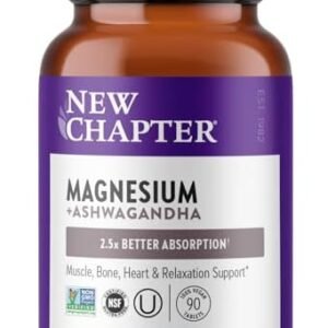 New Chapter Magnesium + Ashwagandha Supplement, 325 mg with Magnesium Glycinate, 2.5x Absorption, Muscle Recovery, Heart & Bone Health, Calm & Relaxation, Gluten Free, Non-GMO - 90 ct (3 Month Supply)
