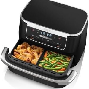 Ninja DZ071 Foodi 6-in-1 DualZone FlexBasket Air Fryer with 7-QT MegaZone & Basket Divider, Large Proteins & Full Meals, Smart Finish Cook 2 Foods 2 Ways, Large Capacity, Air Fry, Bake & More, Black