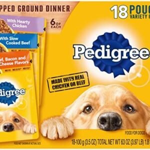 PEDIGREE CHOPPED GROUND DINNER Adult Soft Wet Dog Food Variety Pack, 3.5 Ounce (Pack of 18)