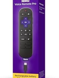 Roku Voice Remote Pro (2nd Ed.) | Rechargeable TV Remote Control with Hands-free Voice Controls, Backlit Buttons, & Lost Remote Finder - Replacement Remote Compatible with All Roku TV, Players & Audio