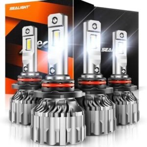 SEALIGHT 9005/HB3 9006/HB4 Bulbs Combo, 800% Bright 6500K Cool White S6 9005 9006 Hi Lo Beam Combo Bulbs 60000+ Hours with 15000RPM Turbo Fan, 5 Min Plug-N-Play Fog Light Bulbs, Pack of 4