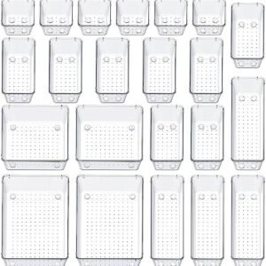 SMARTAKE 22-Piece Drawer Organizer with Non-Slip Silicone Pads, 5-Size Clear Desk Drawer Organizer Trays Storage Tray for Makeup, Jewelries, Utensils in Bedroom Dresser, Office and Kitchen, Clear