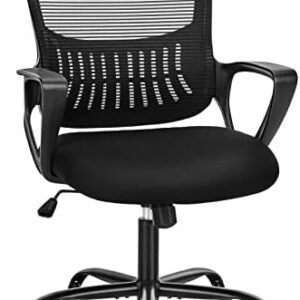 SMUG Office Computer Desk Chair, Ergonomic Mid-Back Mesh Rolling Work Swivel Task Chairs with Wheels, Comfortable Lumbar Support, Comfy Arms for Home, Bedroom, Study, Dorm, Student, Adults, Black