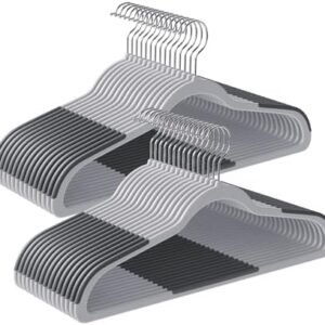 SONGMICS Clothes Hangers, Pack of 50 Plastic Coat Hangers, Space-Saving, 0.2 Inches Thick, 17.7 Inches Wide, 360° Swivel Hook, Light Gray and Dark Gray UCRF50G